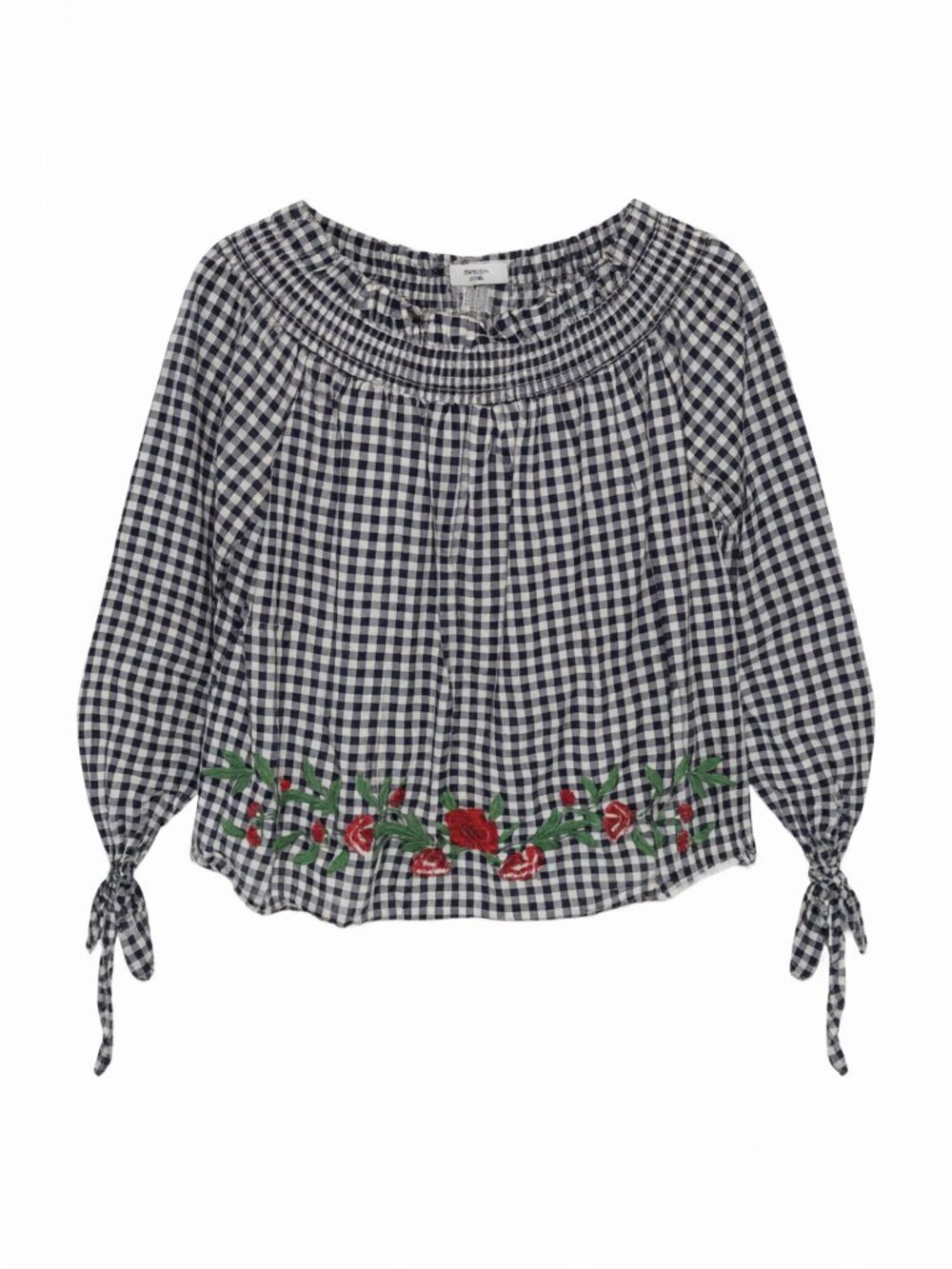 Miss Lili Checkered Blouse Women's L Blue